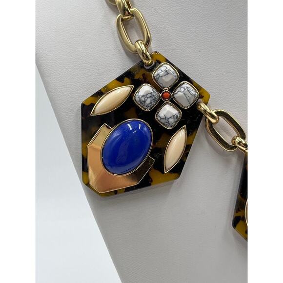 J. crew Blue Brown Tortoise Shell Rhinestone Statement necklace - Picture 3 of 8